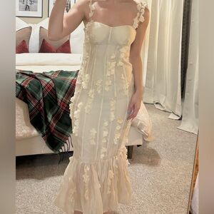 Chic Strapless Cream Floral Dress